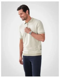 GAZMAN Birdseye Knit Polo in Stone