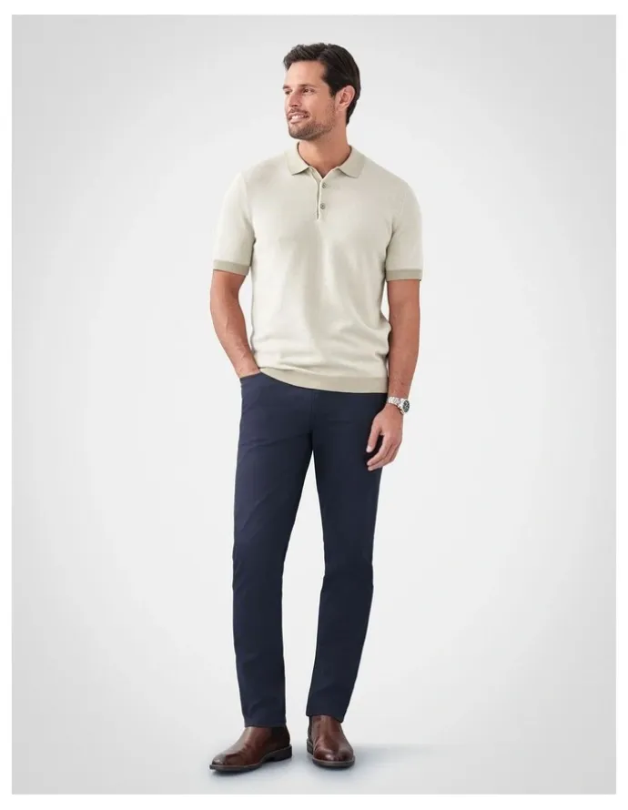 GAZMAN Birdseye Knit Polo in Stone