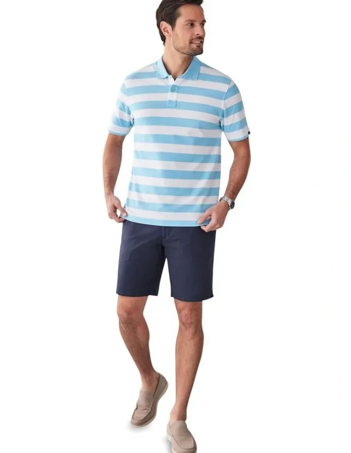 GAZMAN Block Stripe Pique Polo in Sky Blue