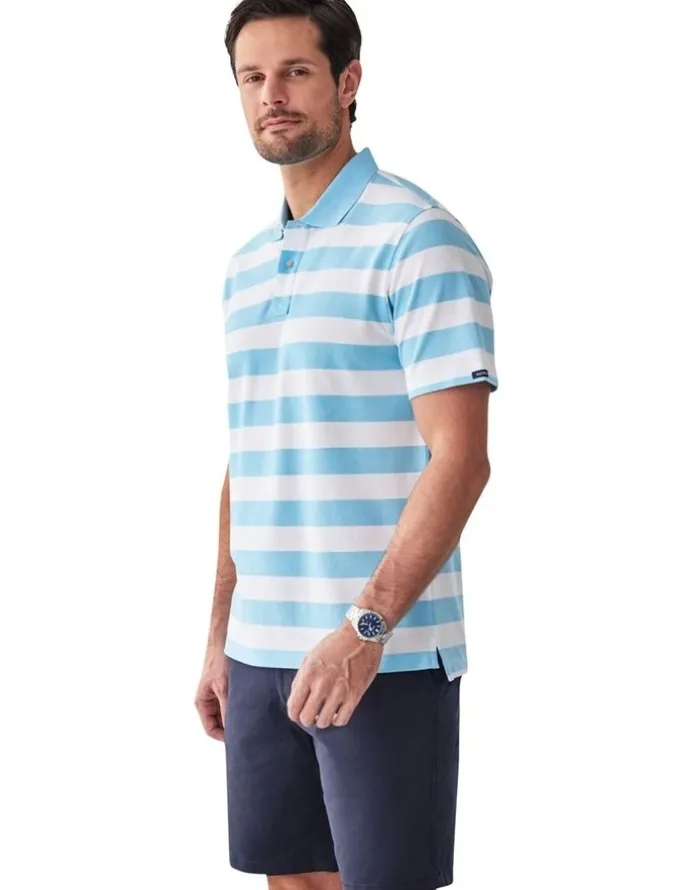 GAZMAN Block Stripe Pique Polo in Sky Blue