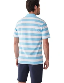 GAZMAN Block Stripe Pique Polo in Sky Blue