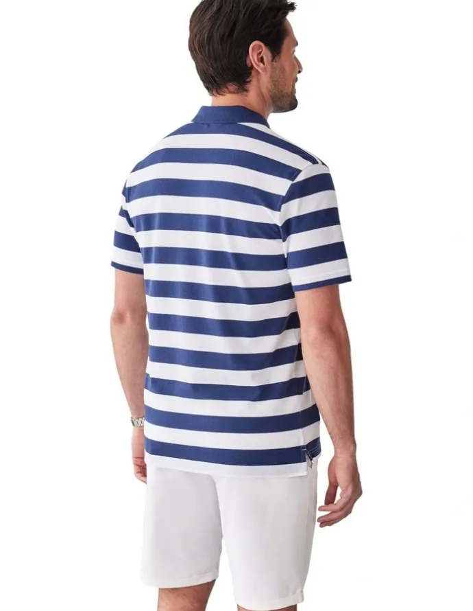 GAZMAN Block Stripe Pique Polo in Navy