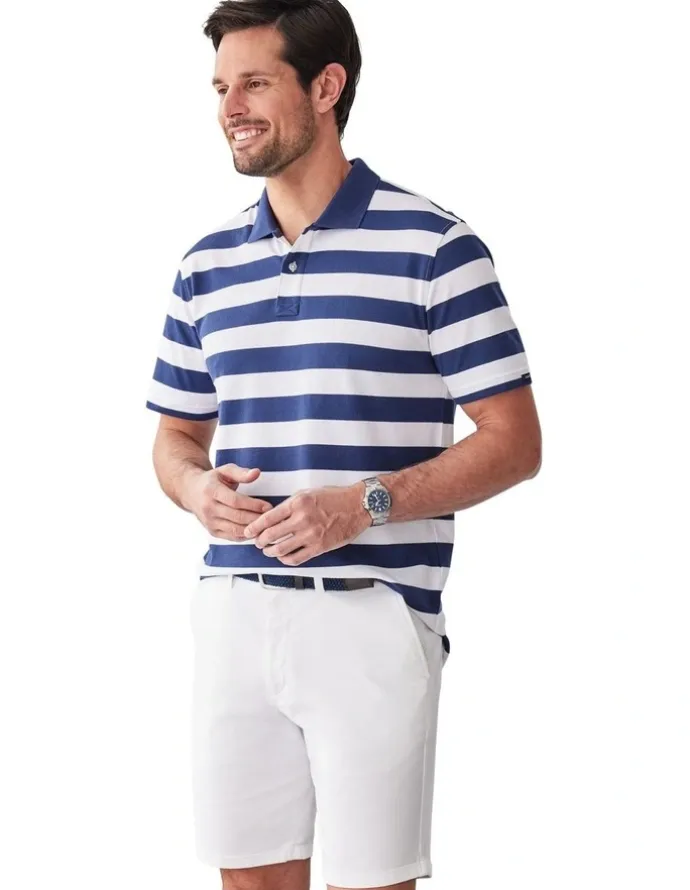 GAZMAN Block Stripe Pique Polo in Navy