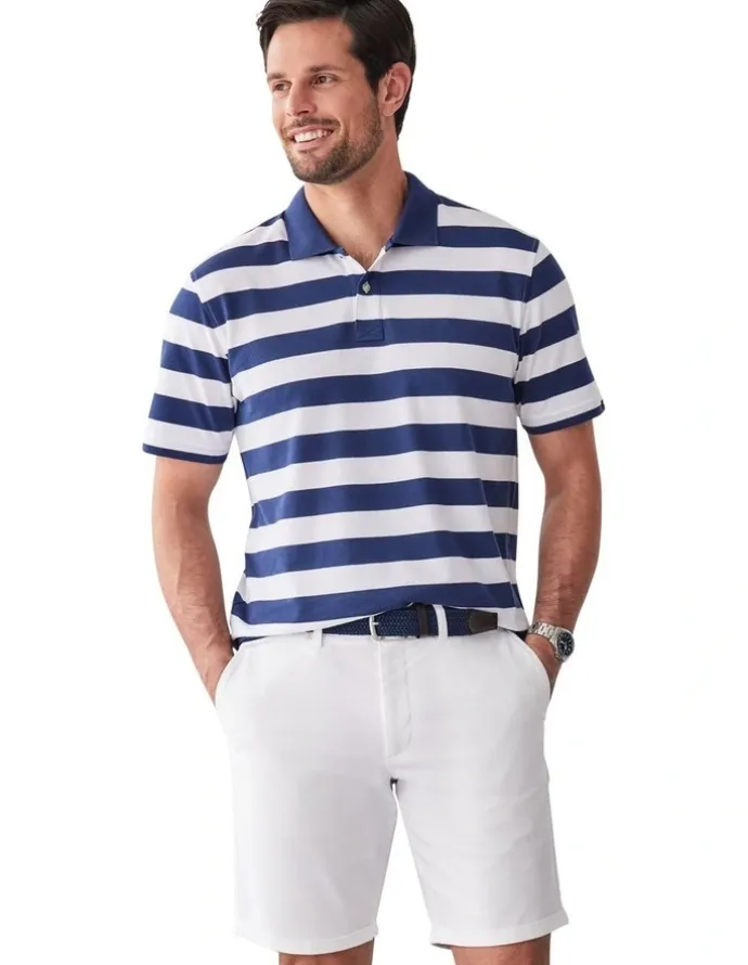 GAZMAN Block Stripe Pique Polo in Navy