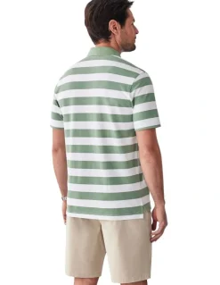 GAZMAN Block Stripe Pique Polo in Sage