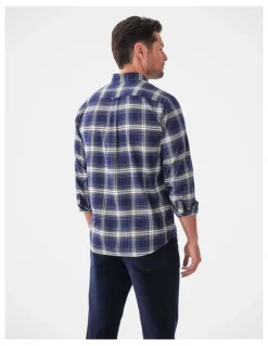 GAZMAN Brushed Twill Check Long Sleeve Shirt Charcoal