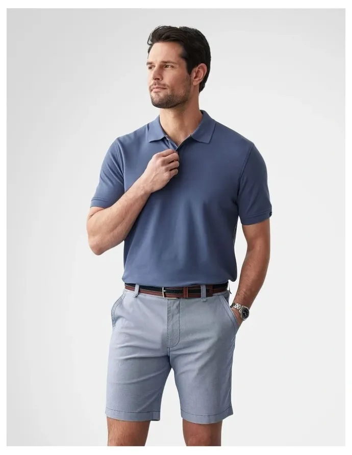 GAZMAN Classic Pique Polo in Denim