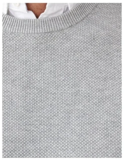 GAZMAN Cotton Textured Crew Knit in Light Grey
