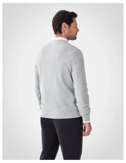 GAZMAN Cotton Textured Crew Knit in Light Grey