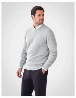 GAZMAN Cotton Textured Crew Knit in Light Grey
