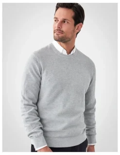 GAZMAN Cotton Textured Crew Knit in Light Grey