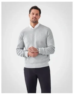 GAZMAN Cotton Textured Crew Knit in Light Grey