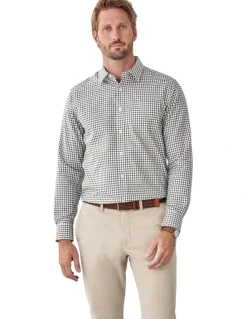 GAZMAN Easy Care Check Long Sleeve Shirt in Khaki