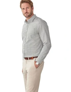 GAZMAN Easy Care Check Long Sleeve Shirt in Khaki