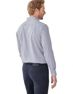GAZMAN Easy Care Check Long Sleeve Shirt in Navy