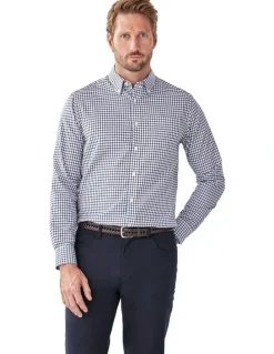 GAZMAN Easy Care Check Long Sleeve Shirt in Navy