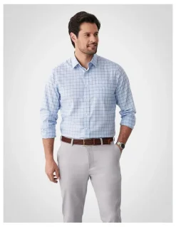 GAZMAN Easy Care Twill Check Long Sleeve Shirt in Blue