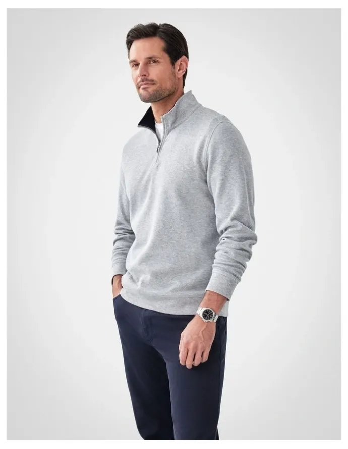 GAZMAN Half Zip Sweat in Grey Melange