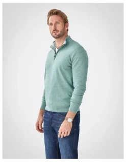 GAZMAN High Flex Half Zip Knit Jumper in Sage