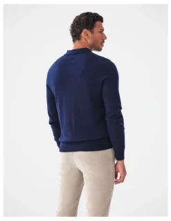 GAZMAN Merino Knit Polo in Navy