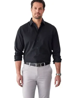 GAZMAN Non-Iron Dobby Plain Long Sleeve Shirt in Black