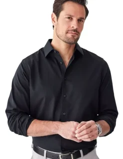 GAZMAN Non-Iron Dobby Plain Long Sleeve Shirt in Black