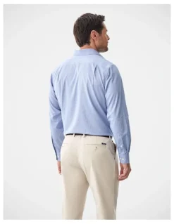 Gazman Non-Iron Micro Check Long Sleeve Shirt Blue