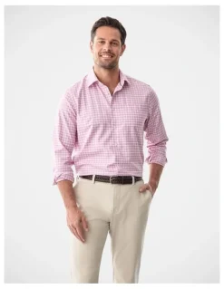 Gazman Non-Iron Twill Check Long Sleeve Shirt Berry