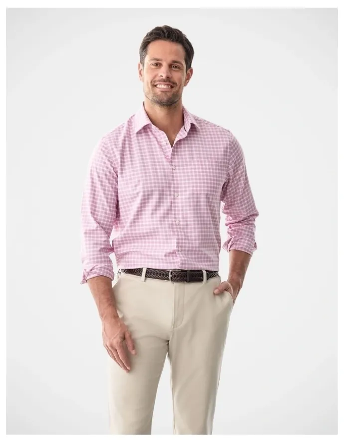 Gazman Non-Iron Twill Check Long Sleeve Shirt Berry