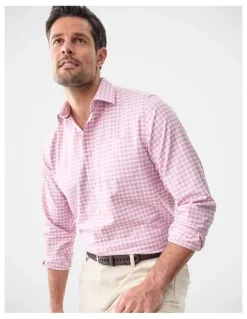 Gazman Non-Iron Twill Check Long Sleeve Shirt Berry