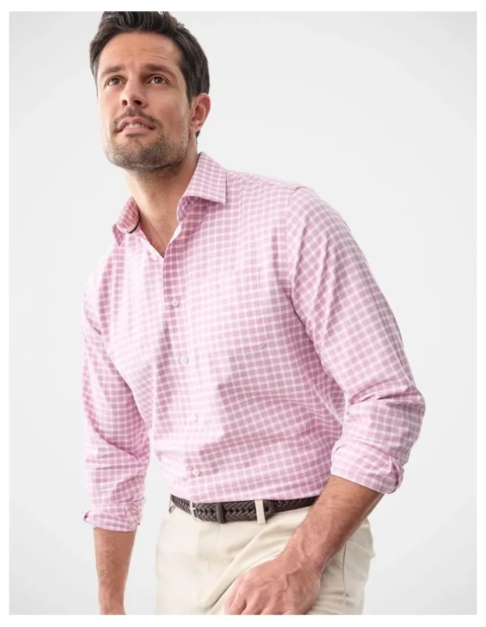 Gazman Non-Iron Twill Check Long Sleeve Shirt Berry