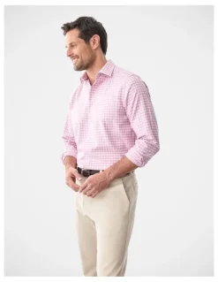Gazman Non-Iron Twill Check Long Sleeve Shirt Berry