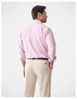 Gazman Non-Iron Twill Check Long Sleeve Shirt Berry