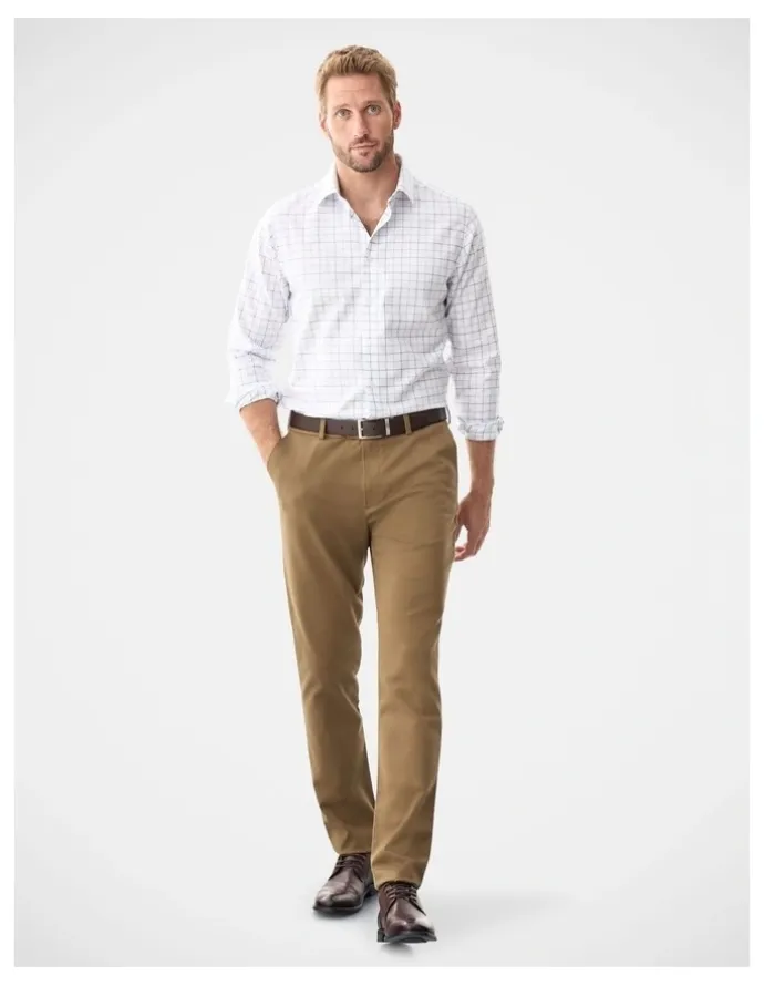 Gazman Non-Iron Twill Check Long Sleeve Shirt White