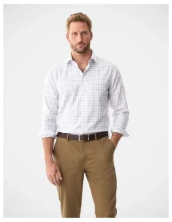 Gazman Non-Iron Twill Check Long Sleeve Shirt White