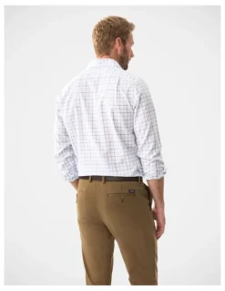 Gazman Non-Iron Twill Check Long Sleeve Shirt White