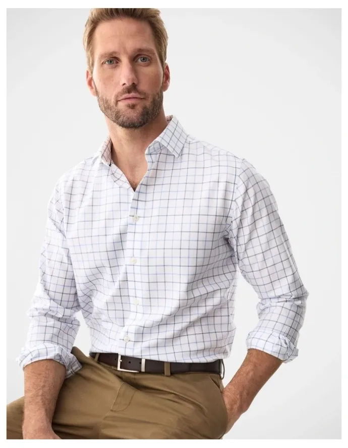Gazman Non-Iron Twill Check Long Sleeve Shirt White