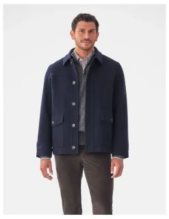GAZMAN Wool Button Front Jacket in Navy
