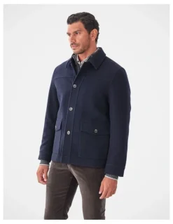 GAZMAN Wool Button Front Jacket in Navy