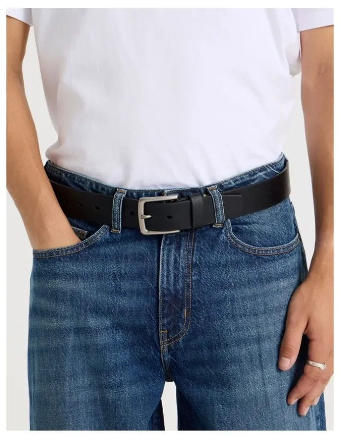 Grab Casual Leather Jean Belt Black Belt Black