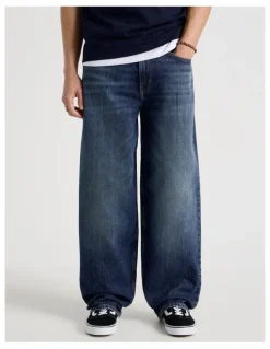 GRAB Barrel Leg Jeans in Mid Blue