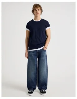GRAB Barrel Leg Jeans in Mid Blue