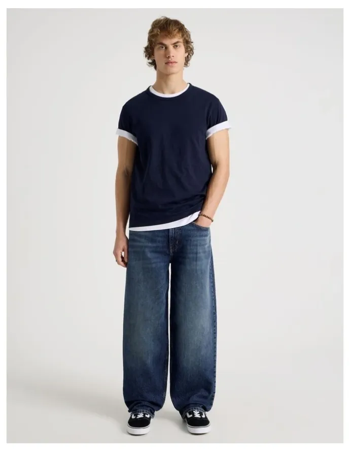 GRAB Barrel Leg Jeans in Mid Blue