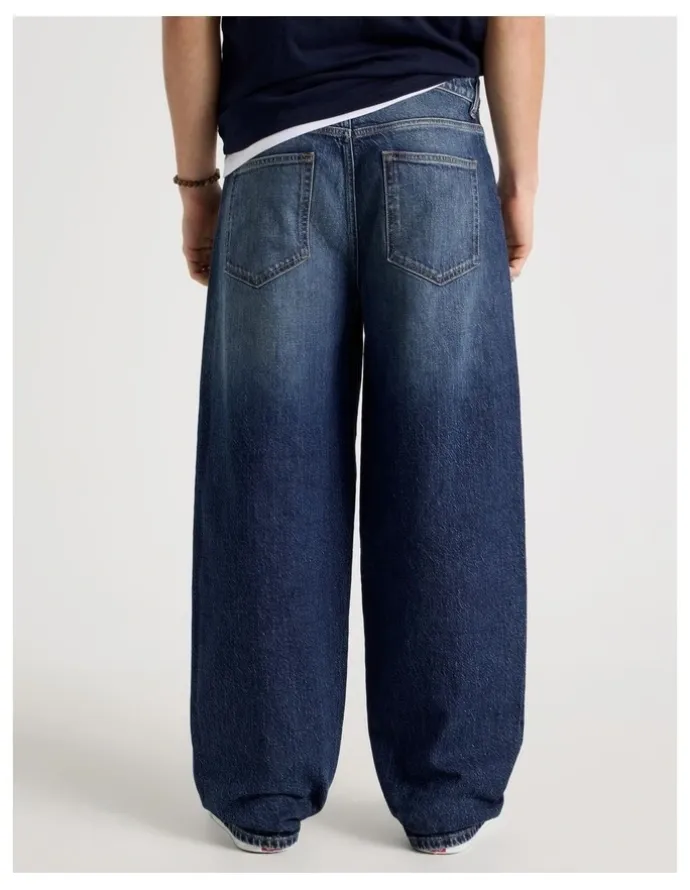 GRAB Barrel Leg Jeans in Mid Blue