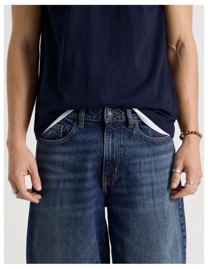 GRAB Barrel Leg Jeans in Mid Blue