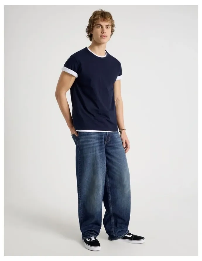 GRAB Barrel Leg Jeans in Mid Blue
