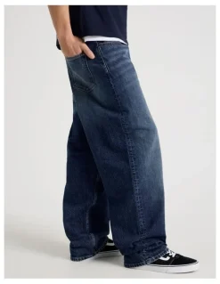 GRAB Barrel Leg Jeans in Mid Blue