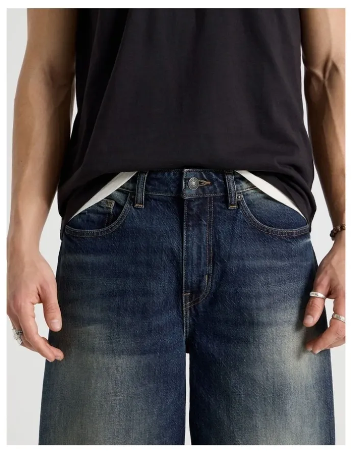 GRAB Barrel Leg Tinted Jeans in Dark Denim