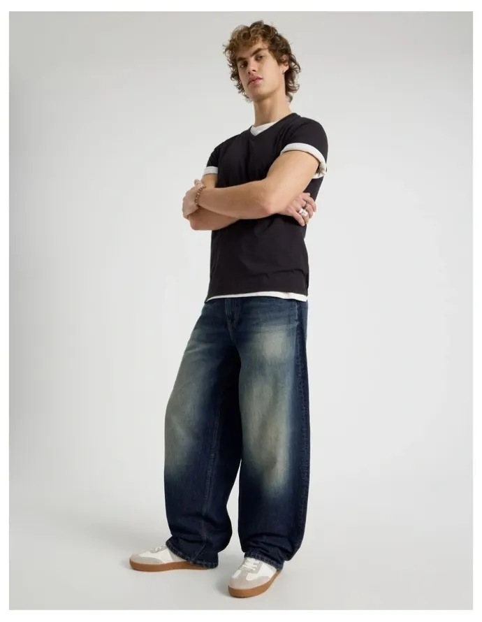 GRAB Barrel Leg Tinted Jeans in Dark Denim
