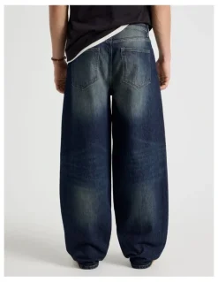 GRAB Barrel Leg Tinted Jeans in Dark Denim